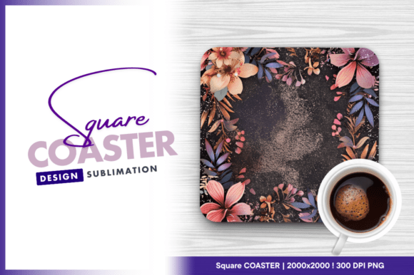 Download Floral Frame Dark Texture Square Coaster - Dark texture Collection