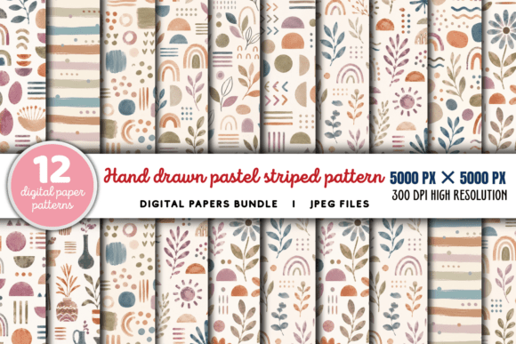 Download Hand Drawn Pastel Striped Pattern Bundle - Premium Resources